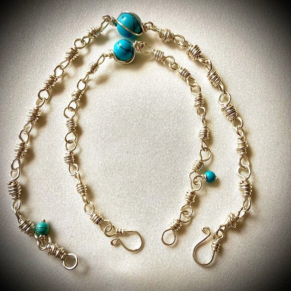 Silver Tone Long-Distance Relationship Bracelets, Turquoise gemstone set of two - Picture 7 of 16